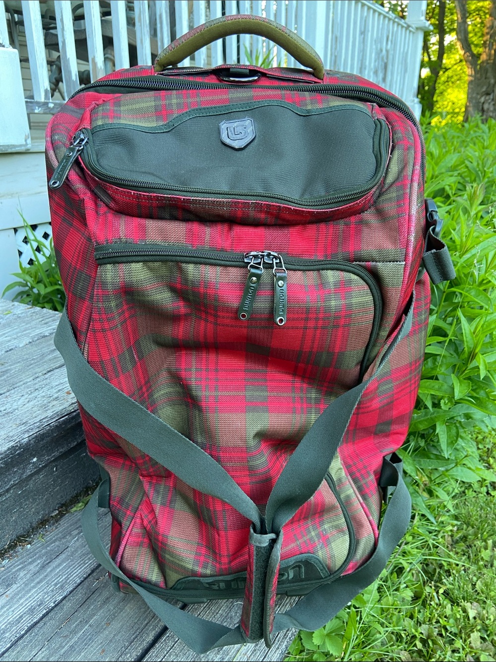 BURTON Luggage Plaid Wheelie Double Deck Rolling Travel Bag in Red